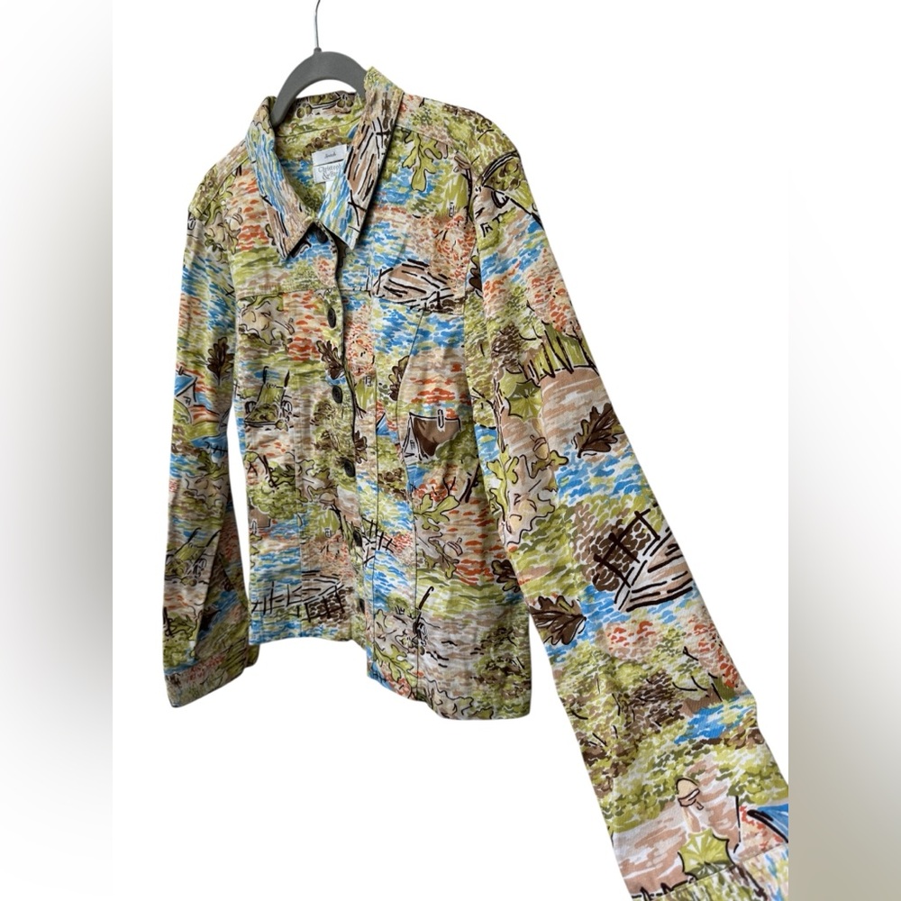 Christopher & Banks Watercolor Landscape Scene Jacket size Large - Picture 3 of 8